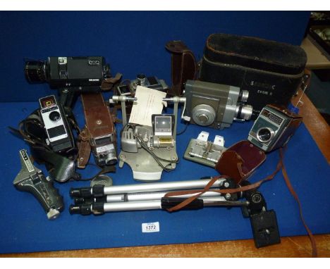 A quantity of Cine cameras and equipment including a Bell & Howell Autoset II with case, a Chinon B72 Autozoom, a Kodak Autom