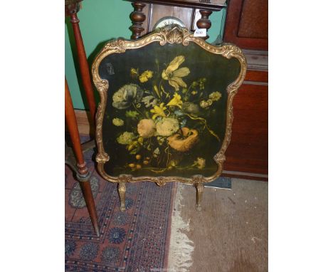 A floral decorated Firescreen after Jacob Walscapella, National Gallery London, approx. 29" tall x 20" wide.