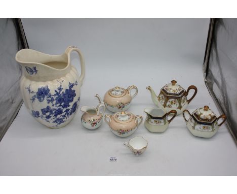 A small quantity of teaware to include; Noritake teapot, jug and sugar bowl, etc. plus a large blue and white jug.