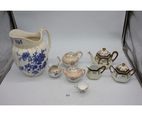 A small quantity of teaware to include; Noritake teapot, jug and sugar bowl, etc. plus a large blue and white jug.