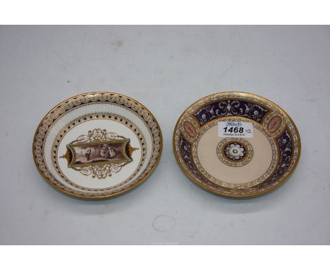 Two highly decorated Vienna porcelain Saucers, one having a scene of children playing, both have under glazed blue mark, 5 1/