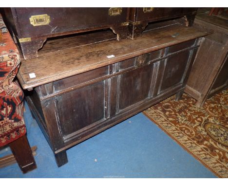 A dark Oak three panel Coffer/Blanket Chest with scratch moulded details, 51'' x 21 3/4'' x 25 1/2'' high.