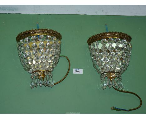 Two chandelier style glass wall lights with mirror backs, 8 3/4'' high approx.