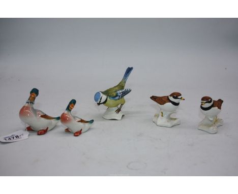 Three Goebel birds including a blue tit and two Beswick mallard ducks (unstamped).