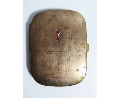 A .800 Silver Art Deco Cigarette Case with inset semi precios stones 