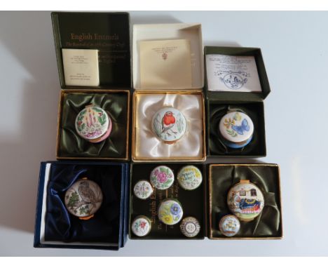 A Collection of Twelve Crummles Hand Painted Enamel Boxes 