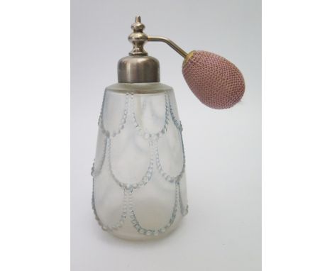 R. Lalique _ A Perles Atomiser with blue staining, pressed mark to base, 14cm