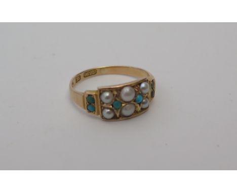 An 18ct Gold Pearl and Turquoise Set Ring 