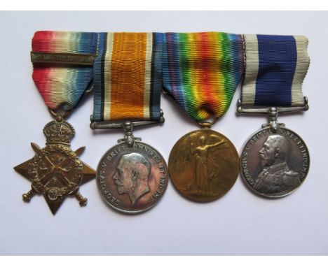 A WWI Four Medal Group comprising War, Victory, 1914 Star inscribed PO.17235 R. HIBBERD. PTE.. R.M.L.I.and Naval Long Service