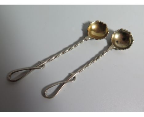 A Pair of Victorian Silver Whip Top Salt Spoons, London 1860, George Adams 