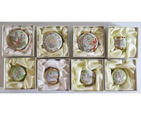 A Collection of Eight Crummles Beatrix Potter Handpainted Enamel Boxes 