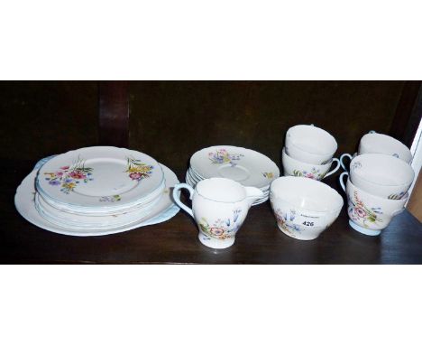 Shelley Wild Flowers pattern tea set, with side and sandwich plates (No teapot)