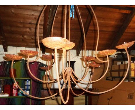 19th Century, 10 branch wrought iron chandelier