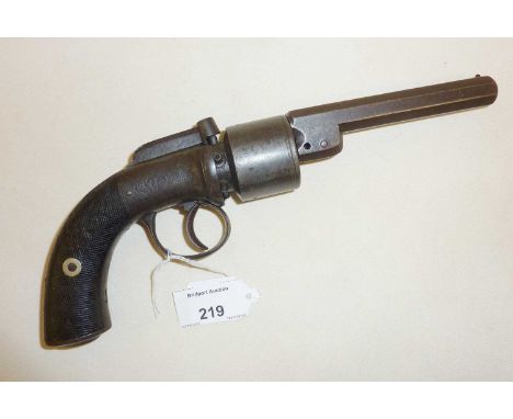 Antique transitional revolver with fine engraved details. Approx 25cm long (Please note cannot be posted)
