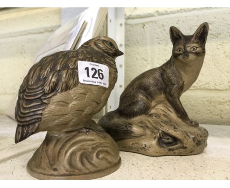A Poole Pottery Barbara Linley Adams stoneware model of a Quail together with a Fox.