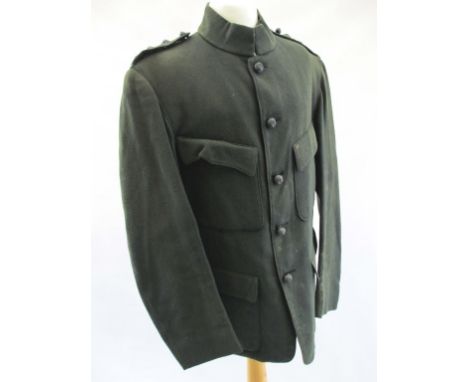 SCARCE VICTORIAN RIFLE OFFICERS UNDRESS WORKING TUNIC Dark green wool jacket. Blackened Captains rank pips. QVC Black ball bu