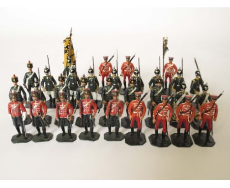 31 SOLID CAST WHITE METAL TOY SOLDIERS C1900 GERMAN INFANTRY & HUSSARS Hand painted white metal soldiers. Each standing appro