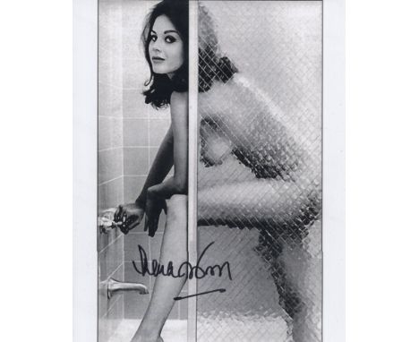 007 James Bond girl Lana Wood, stunning B&W 8x10 photo signed by Lana Wood, pictured naked in the shower.  Good Condition. Al