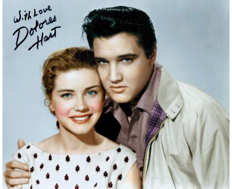 Delores Hart, a signed 9.5x8 inch photo. An American actress who made her movie debut with Elvis Presley in Loving You (1957)