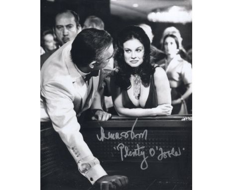 007 James Bond movie Diamonds are Forever 8x10 B&W casino scene photo signed by actress Lana Wood as Plenty O'Toole.  Good Co