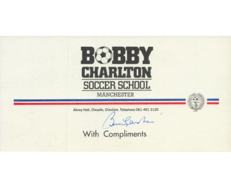 Bobby Charlton signed 8x4 inch Bobby Charlton Soccer School Manchester compliments slip.  Good Condition. All autographs come