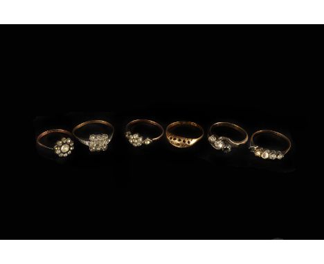 A vintage 18ct gold ring, with vacant settings, together with a group of six paste set rings in silver and gold (7)
