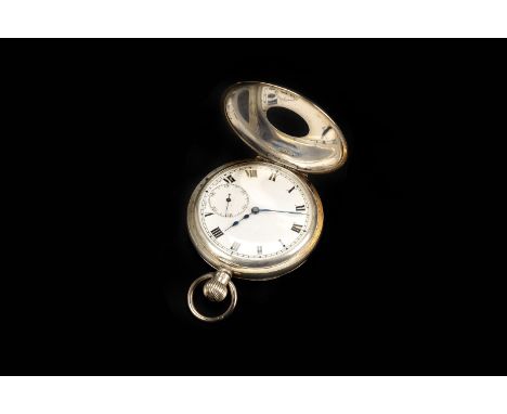 A George V silver half-hunter pocket watch, fully hallmarked London 1935, with Jubilee mark, unsigned white enamel dial, 15 j