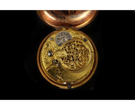 A fine Georgian pair cased pocket watch by John Curtis of London, the outer case with faux moss agate enamel on gilt body, th