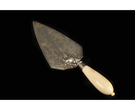 A Victorian ivory handled commemorative silver trowel, London 1857 by Edward & John Barnard, upon the laying of the foundatio