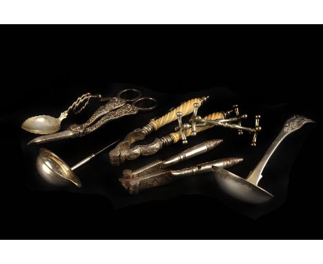 A George III silver toddy ladle by Peter, Ann and William Bateman, London 1804, with baleen handle, together with a pair of s