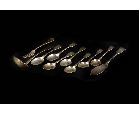 A small quantity of Newcastle silver flatware, including a Georgian Fiddle Pattern sauce ladle by William Lister I, 1823, and