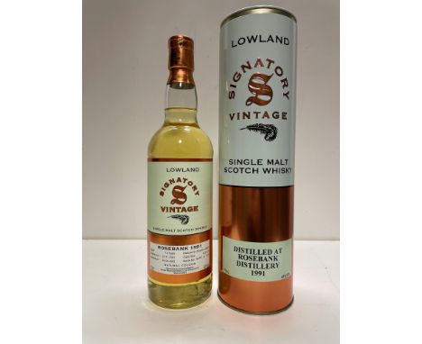 Rosebank 1991 Signatory Vintage Lowland Single Malt Scotch Whisky, aged 13 years, distilled 27.11.1991, bottled 24.2.2005, bo