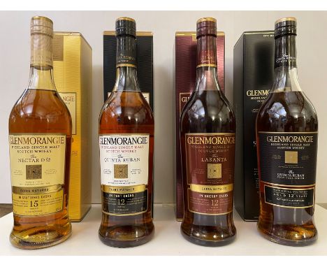 Glenmorangie Single Malt Scotch Whisky, 4 bottles: 12 year old, The Quinta Ruban Port Cask Finish, 46%, 70cl; another Quinta 