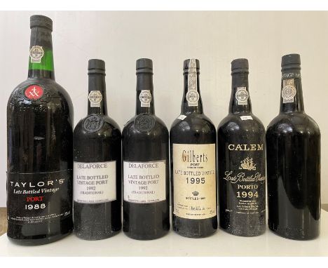 Delaforce Vintage Port 1975, 1 bottle; Taylor's Late Bottled Vintage Port 1988, 1 magnum, boxed; Delaforce 1992, LBV, 2 bottl