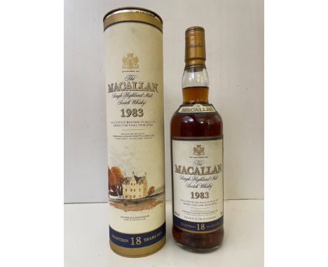 The Macallan 1983 Single Highland Malt Scotch Whisky, 18 Years Old, 43%, 70cl, label very slightly stained, in tube