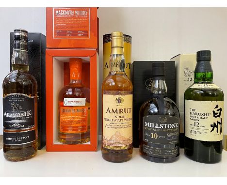 Non-Scottish Whisky, 5 bottles. Armorik, Classic, Warenghem, 46%; The Hakushu, aged 12 years, 43.5%; Zuidam, Millstone, aged 