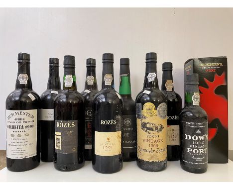 Vintage and other Port. Dow's 1980, half bottle; Burmester Colheita 1991; Ramos-Pinto 1975; Graham's Crusted 1998; Rozes 1991