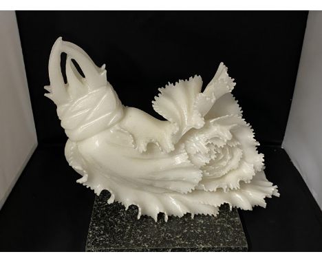 A Chinese hand carved natural white jade cabbage sculpture H23 x 29cm, shipping unavailable