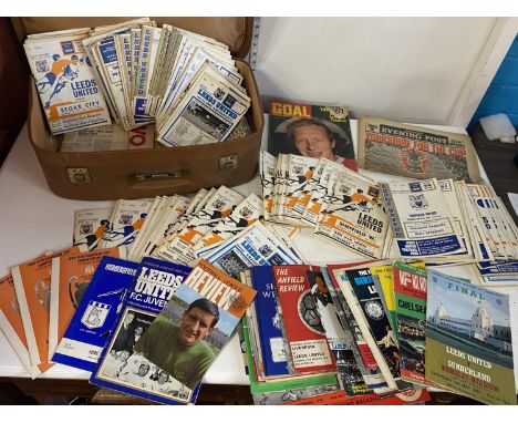 A vintage suitcase full of Leeds United Football programmes, shipping unavailable
