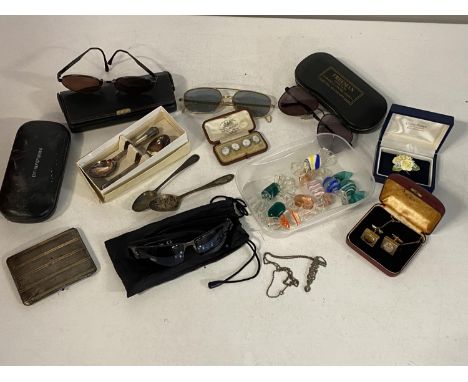A selection of assorted vintage sunglasses cufflinks and other items including Valentino