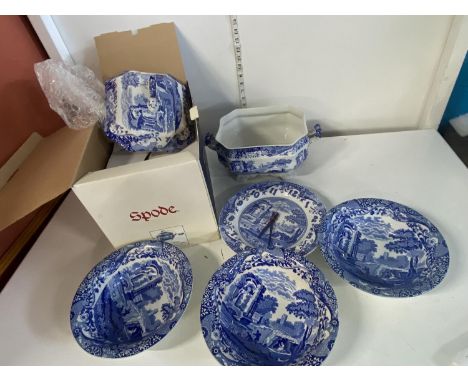 A selection of blue Italian Spode ceramics including a boxed tureen, shipping unavailable