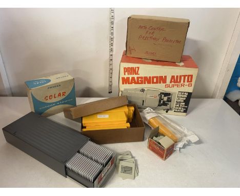 A vintage super 8 projector and a large selection of slides all steam railway related (unchecked), shipping unavailable