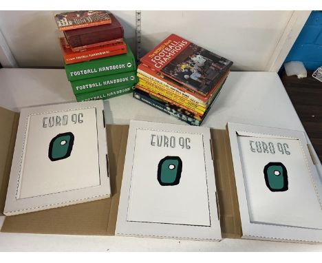 A job lot of assorted football annuals and handbooks, includes three rare Euro 96 photo books by Canon shipping unavailable