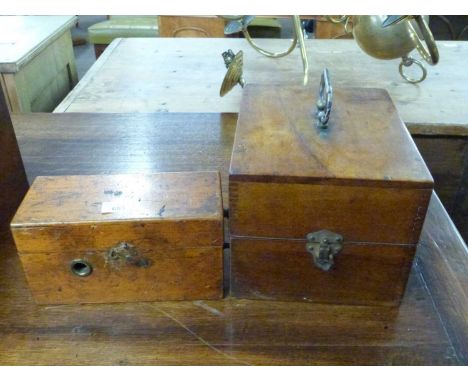 A vintage wooden cased magneto-electric machine together with a further cased electric shock machine bearing label for Schall
