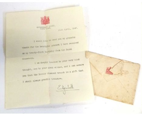 A letter from late Queen Elizabeth II with original envelope addressed to Mr R Humphrey, signed and dated by Queen Elizabeth 