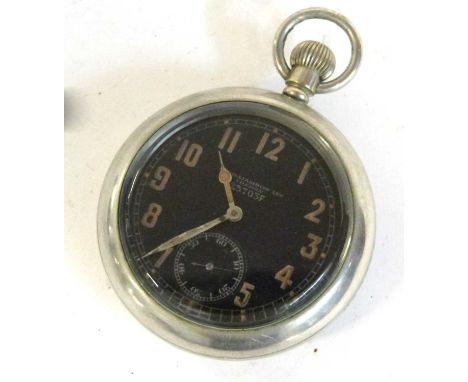 A black faced button wind miilitary pocket watch with subsidiary dial the black face marked for H Williamson London No. 23703