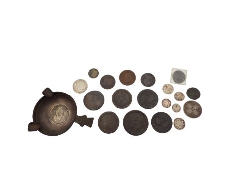 A collection of GB and world coins. Roland Morris collection. To include a cart-wheel penny countermarked HK, George II farth