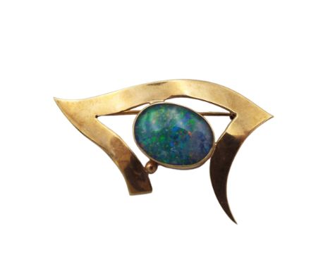 An Orli 9ct and cabochon opal brooch, opal measures 16mm x 11mm total weight 5.62g.