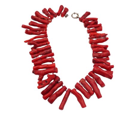 A coral necklace, with silver clasp stamped 925, full length 52cm.