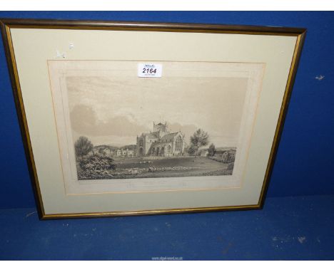 A framed Lithograph by Issac Shaw from a sketch by C. Greenwood printed by G. Hullmandel depicting Cartmel Priory 18 1/2" x 1